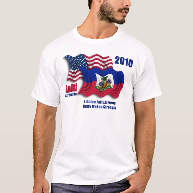 T-shirt Haïtien et drapeaux de ondulation américains pour (Devant)