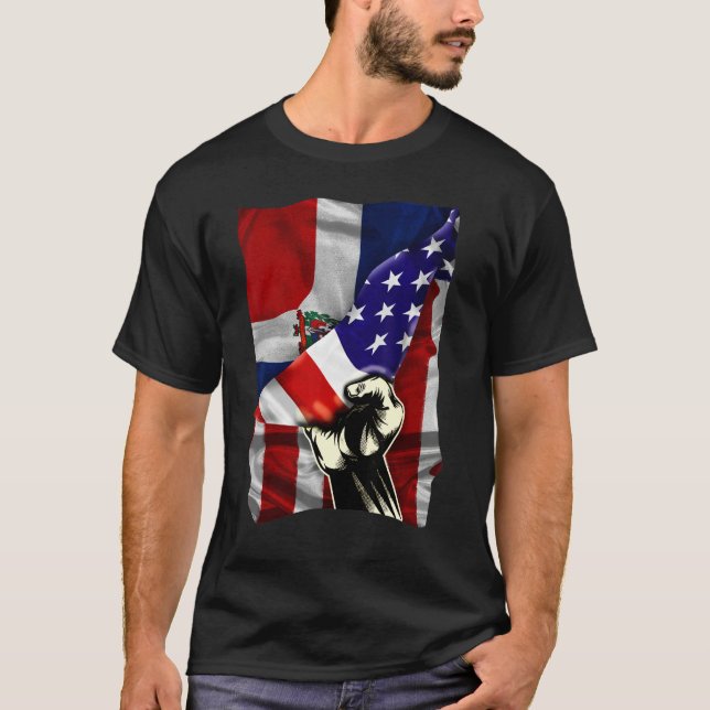T-shirt Half American Flag Dominican ROOTS USA Flag Dom Re (Devant)