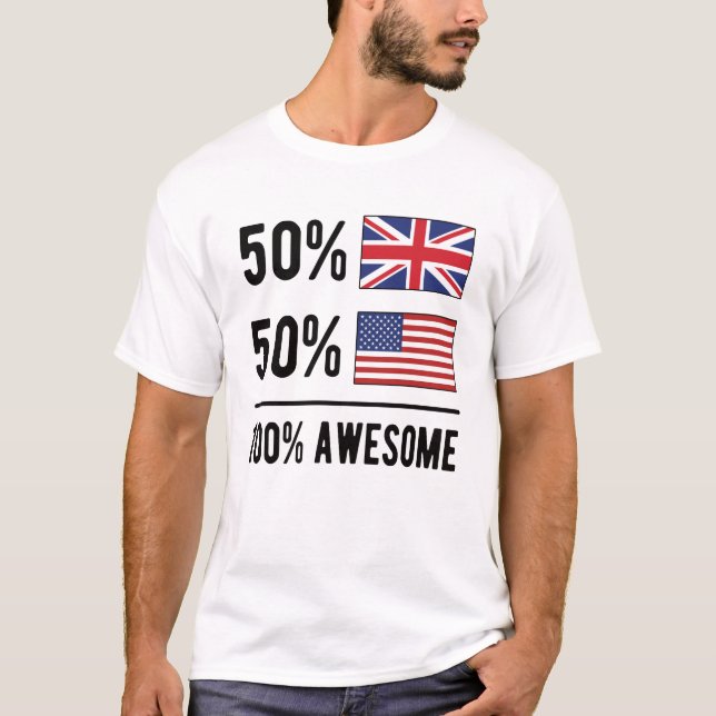 T-shirt Half British Half American Flag Great Britain USA (Devant)
