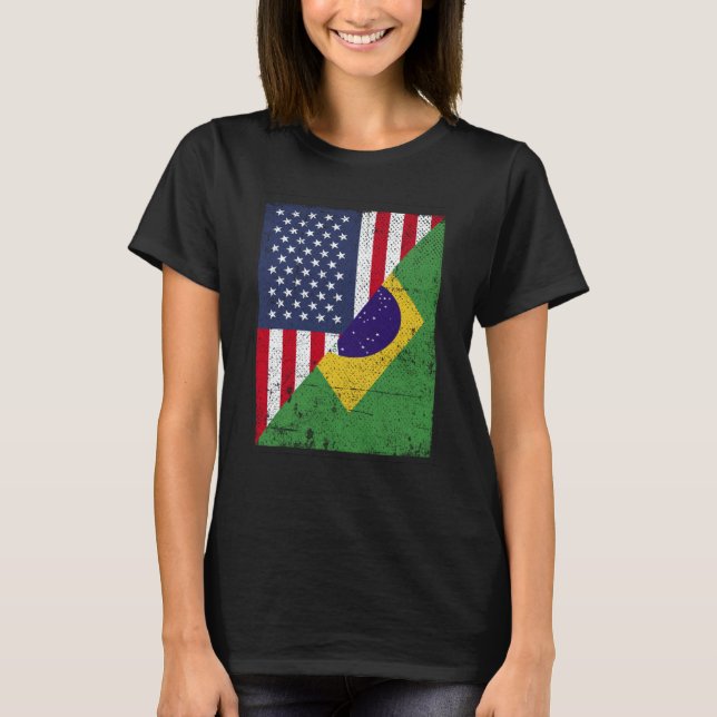 T-shirt Half USA Flag Half Brazil Flag American Brazilian (Devant)