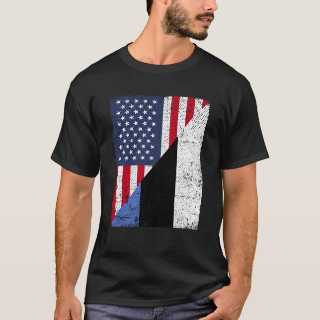 T-shirt Half USA Flag Half Estonia Flag American Estonian (Devant)
