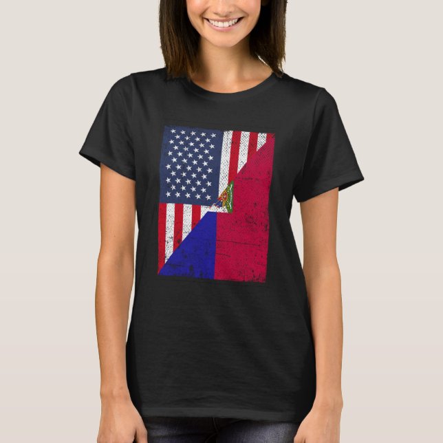 T-shirt Half USA Flag Half Haiti Flag American Haitian (Devant)