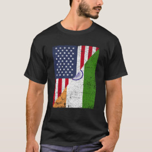 T-shirt Half USA Flag Half India Flag American Indian