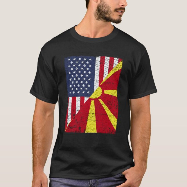 T-shirt Half USA Flag Half Macedonia Flag American Macedon (Devant)