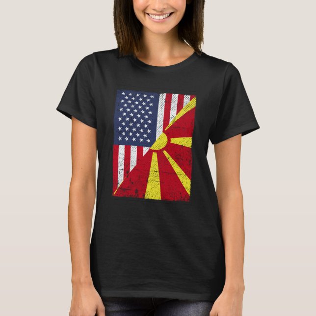 T-shirt Half USA Flag Half Macedonia Flag American Macedon (Devant)