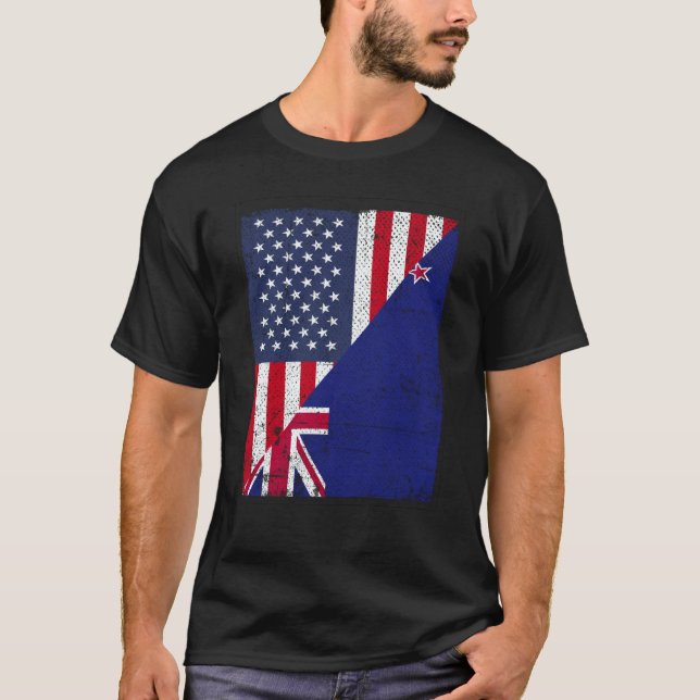 T-shirt Half USA Flag Half New Zealand Flag American New Z (Devant)