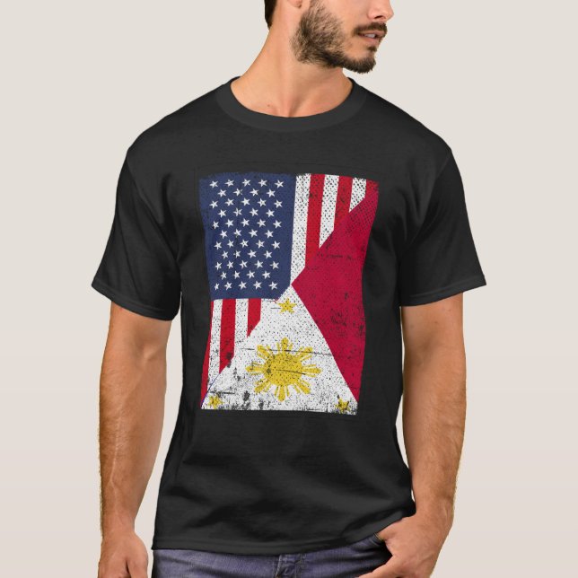 T-shirt Half USA Flag Half Philippines Flag American Filip (Devant)