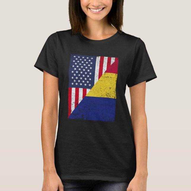 T-shirt Half USA Flag Half Romania Flag American Romanian (Devant)