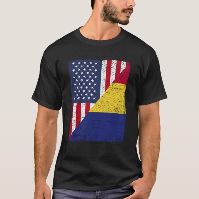 T-shirt Half USA Flag Half Romania Flag American Romanian (Devant)