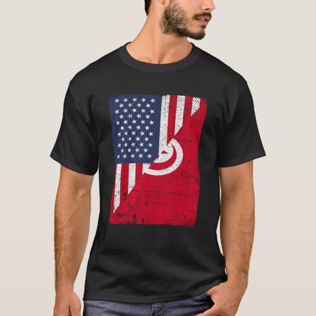 T-shirt Half USA Flag Half Tunisia Flag American Tunisian (Devant)