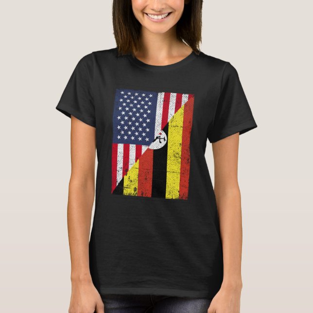 T-shirt Half USA Flag Half Uganda Flag American Ugandan (Devant)