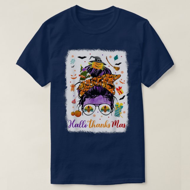 T-shirt Hallothanksmas Hallloween Noël Thanksgiving Messag (Design devant)
