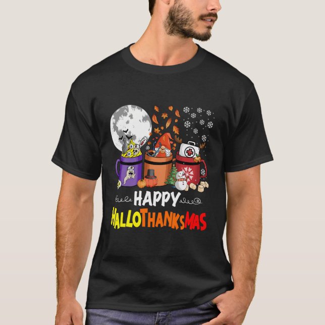 T-shirt Hallothanksmas heureux Nurse Coffee Drôle Hallowee (Devant)