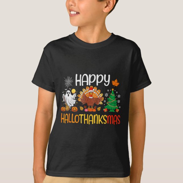 T-shirt Hallothanksmas Shirt Funny Halloween Thanksgiving  (Devant)