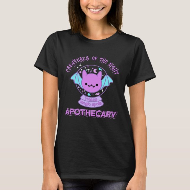 T-shirt Halloween Apothecary Pastel Goth Crystal Ball Bat  (Devant)