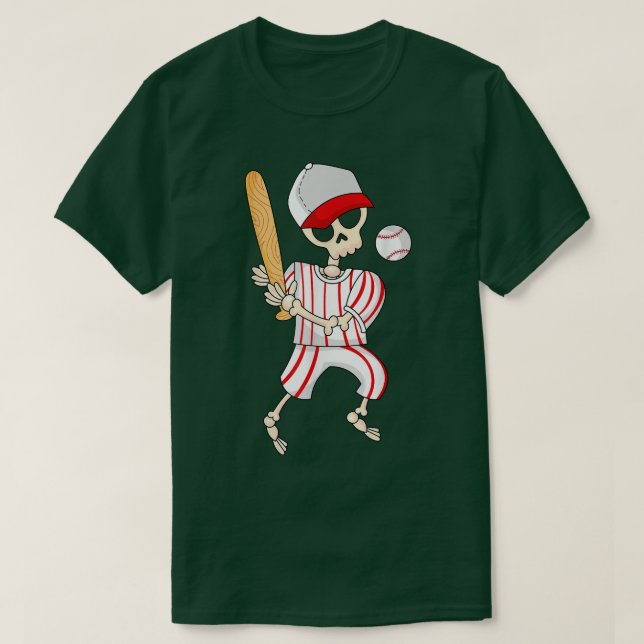 T-shirt Halloween Baseball Skeleton Baseball Skeleton Hall (Design devant)