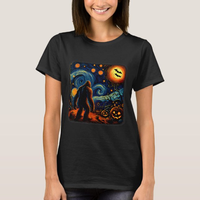 T-shirt Halloween Bigfoot Starry Night Van Gogh Sasquatch  (Devant)