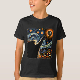 T-shirt Halloween Black Cat Comma La Starry Night Art Kama