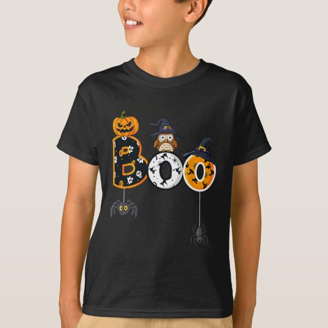 T-shirt Halloween Boo Owl Avec Sorcière Casquette Araignée (Devant)