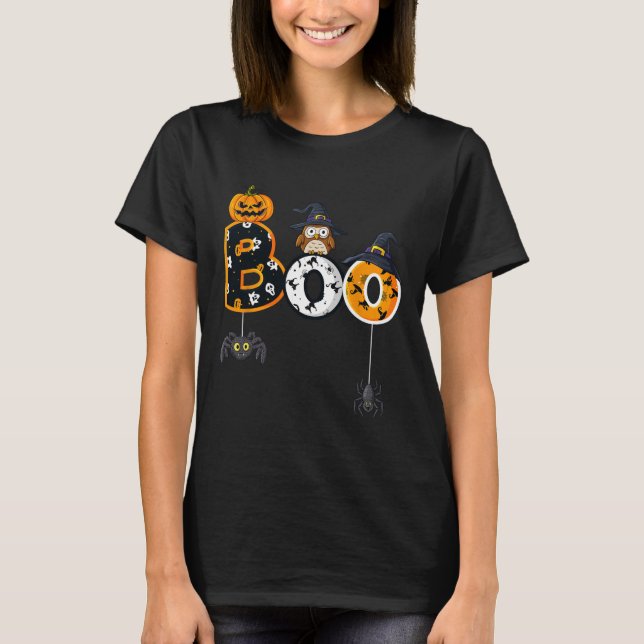 T-shirt Halloween Boo Owl Avec Sorcière Casquette Araignée (Devant)