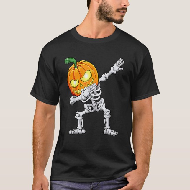 T-shirt Halloween Boys Dabbing Skeleton Scary Pumpkin Jack (Devant)