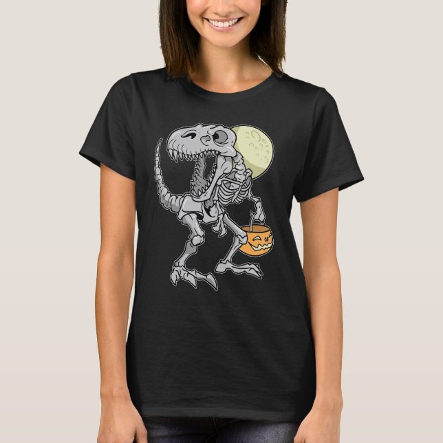 T-shirt Halloween Boys Dinosaur Skeleton rex Scary Pumpkin (Devant)