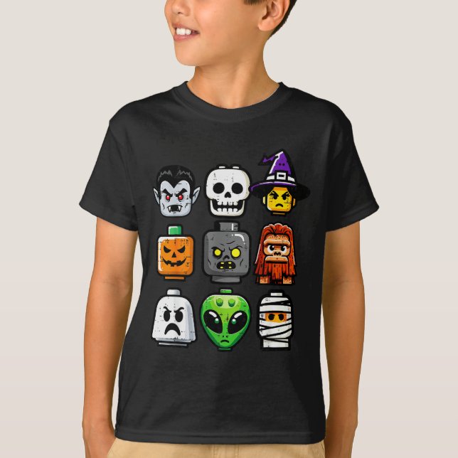 T-shirt Halloween Brick Pumpkin Ghost Heads Costume Boys K (Devant)