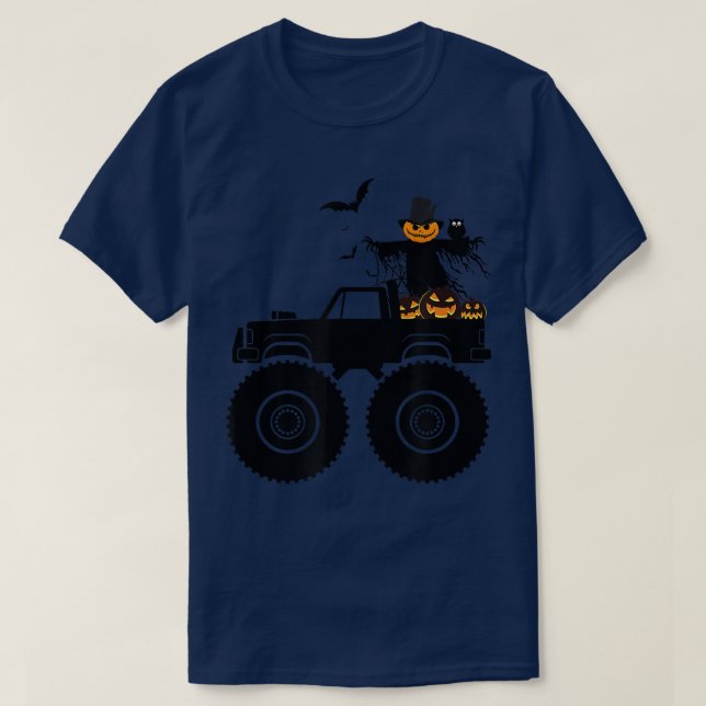 T-shirt Halloween Camion Crash Citrouilles chauves-souris  (Design devant)