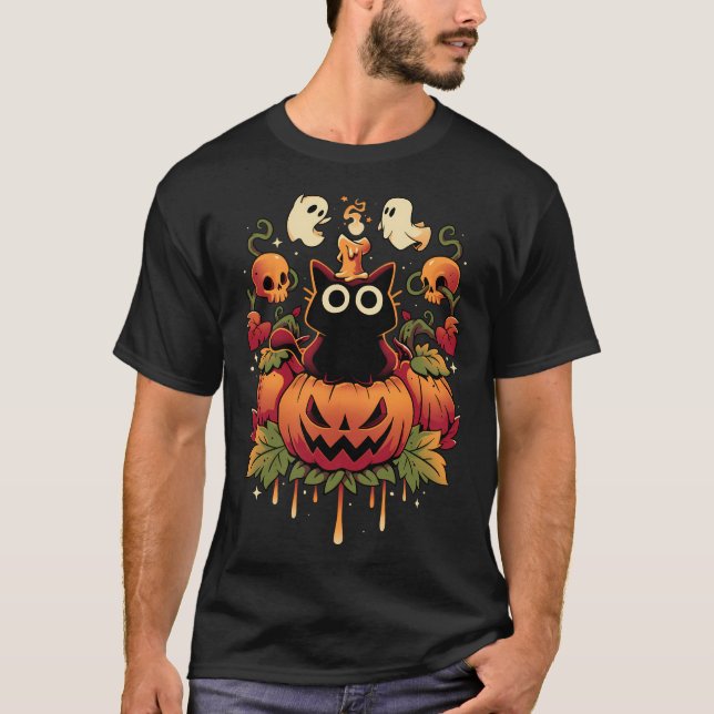 T-shirt Halloween Candle Trick - Autumn Cat (Devant)