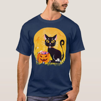 T-shirt Halloween Candy Chat noir Citrouille d'horreur sur