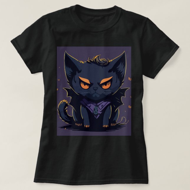 T-shirt Halloween Cat Meow (Design devant)