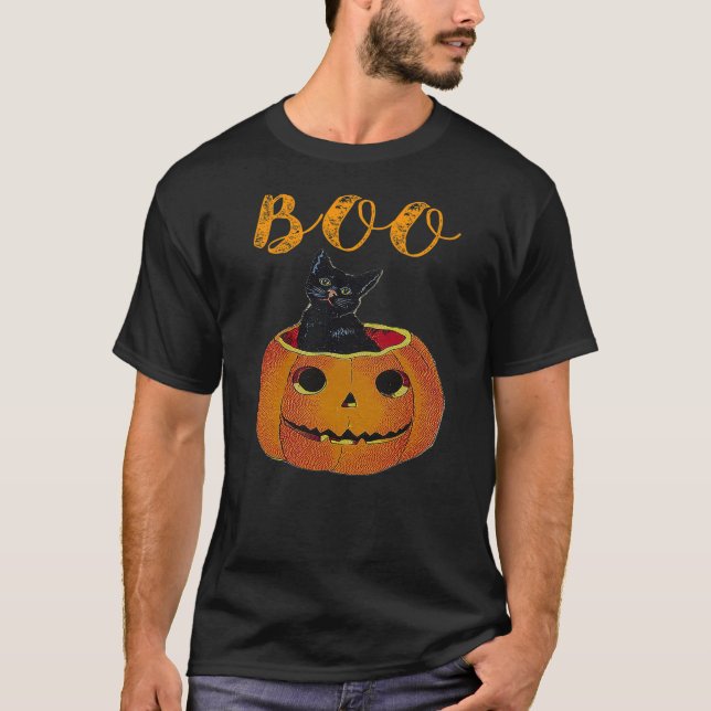 T-shirt Halloween Cat Pumpkin Jack-O-Lantern Kitty Costume (Devant)