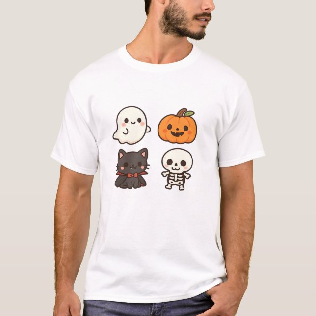 T-shirt Halloween Characters � Ghost, Pumpkin, Black Cat & (Devant)