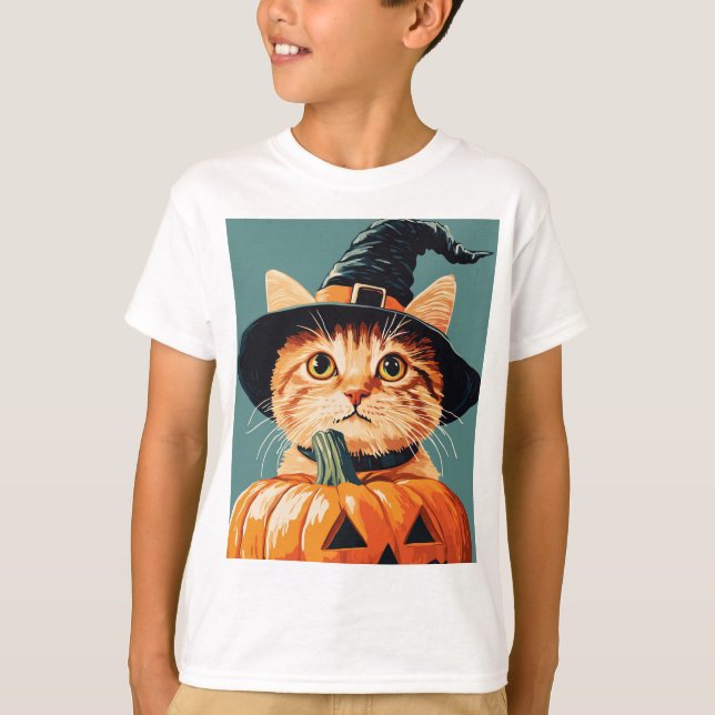 T-shirt Halloween Chat de sorcière Citrouille saison Éffra (Devant)