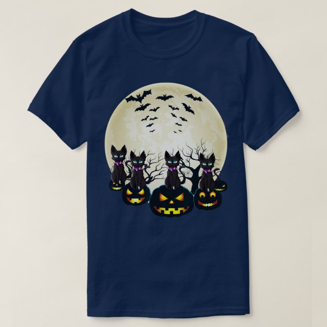 T-shirt Halloween Chat noir Citrouille effrayant sur la lu (Design devant)