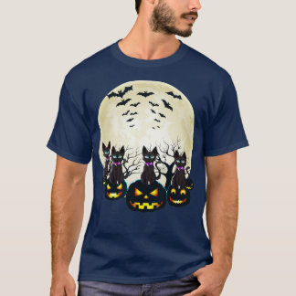 T-shirt Halloween Chat noir Citrouille effrayant sur la lu