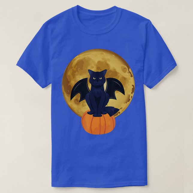 T-shirt Halloween Chat noir Citrouille effrayant sur la lu (Design devant)