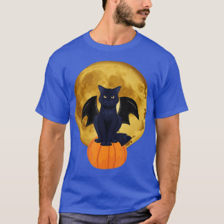 T-shirt Halloween Chat noir Citrouille effrayant sur la lu