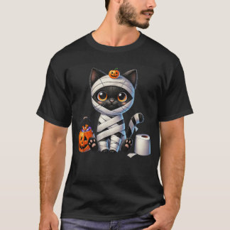 T-shirt Halloween Chat Noir Citrouille Trick Ou Treat Girl