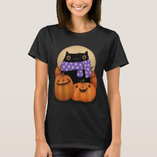 T-shirt Halloween Chat Noir Saison Automne Heureux Hallowe