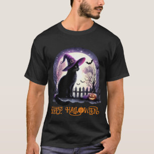 T-shirt Halloween Chat Noir sorcière et chauves-souris