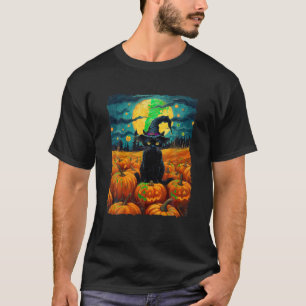 T-shirt Halloween Chat noir Van Gogh Witch Kawaii Citrouil