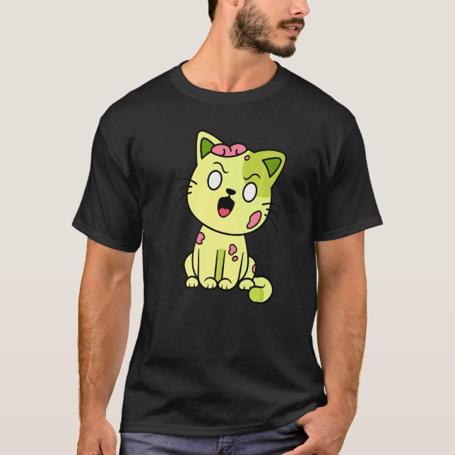 T-shirt Halloween Chat Zombie Meow mignonne Monster Graphi (Devant)