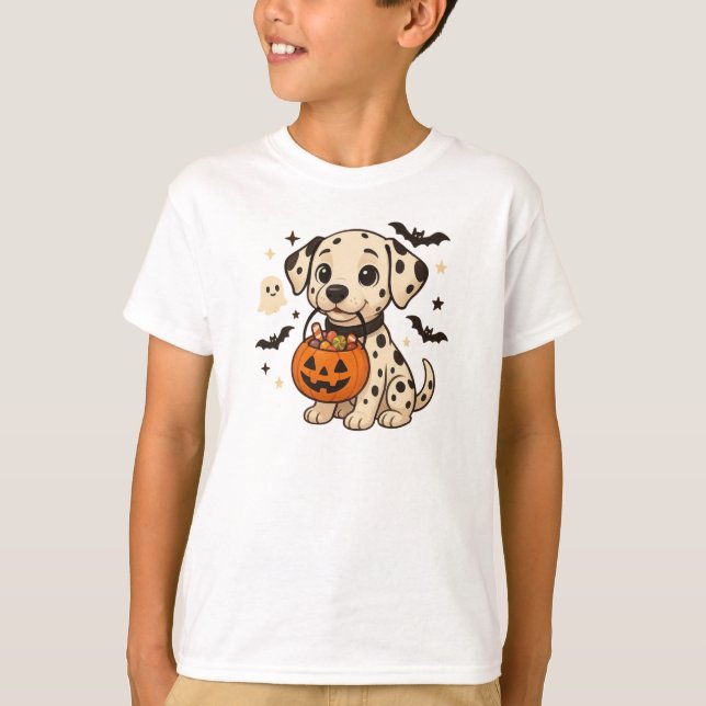 T-shirt Halloween Chien Dalmatien Trick ou traitement (Devant)
