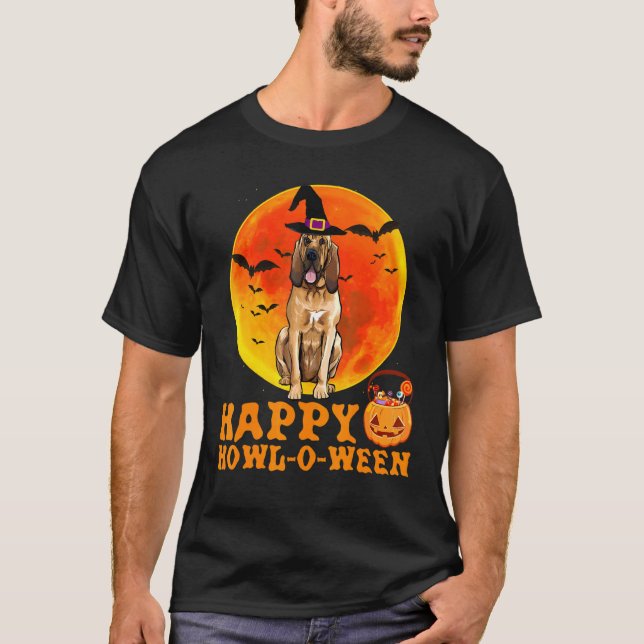 T-shirt Halloween Chien de Bloodhound Happy Howl-O-Ween (Devant)