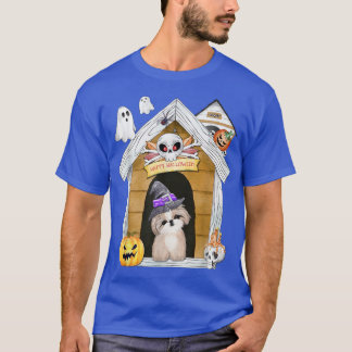T-shirt Halloween Chih Tzu Chien Sorcière Hantée Maison T-