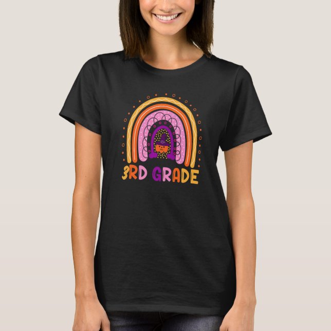 T-shirt Halloween Citrouille arc-en-ciel de 3e année pour  (Devant)