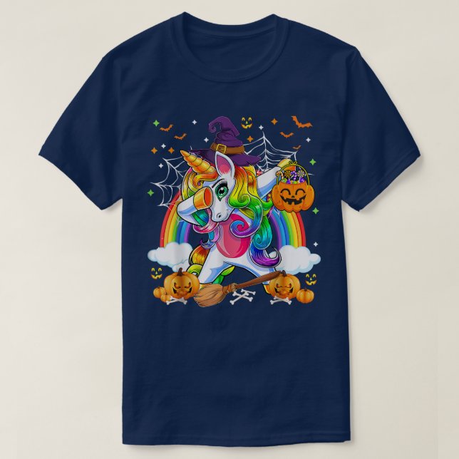 T-shirt Halloween Citrouille Fall Dabbing Unicorn Witter R (Design devant)