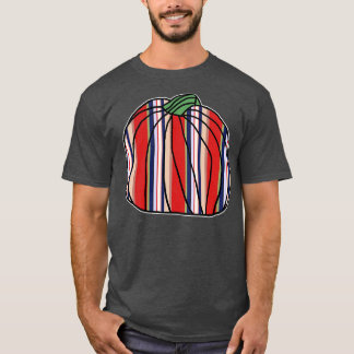 T-shirt Halloween Citrouille Horreur Bleu Rouge rayures