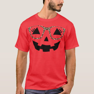 T-shirt Halloween citrouille visage cils léopard lunettes 